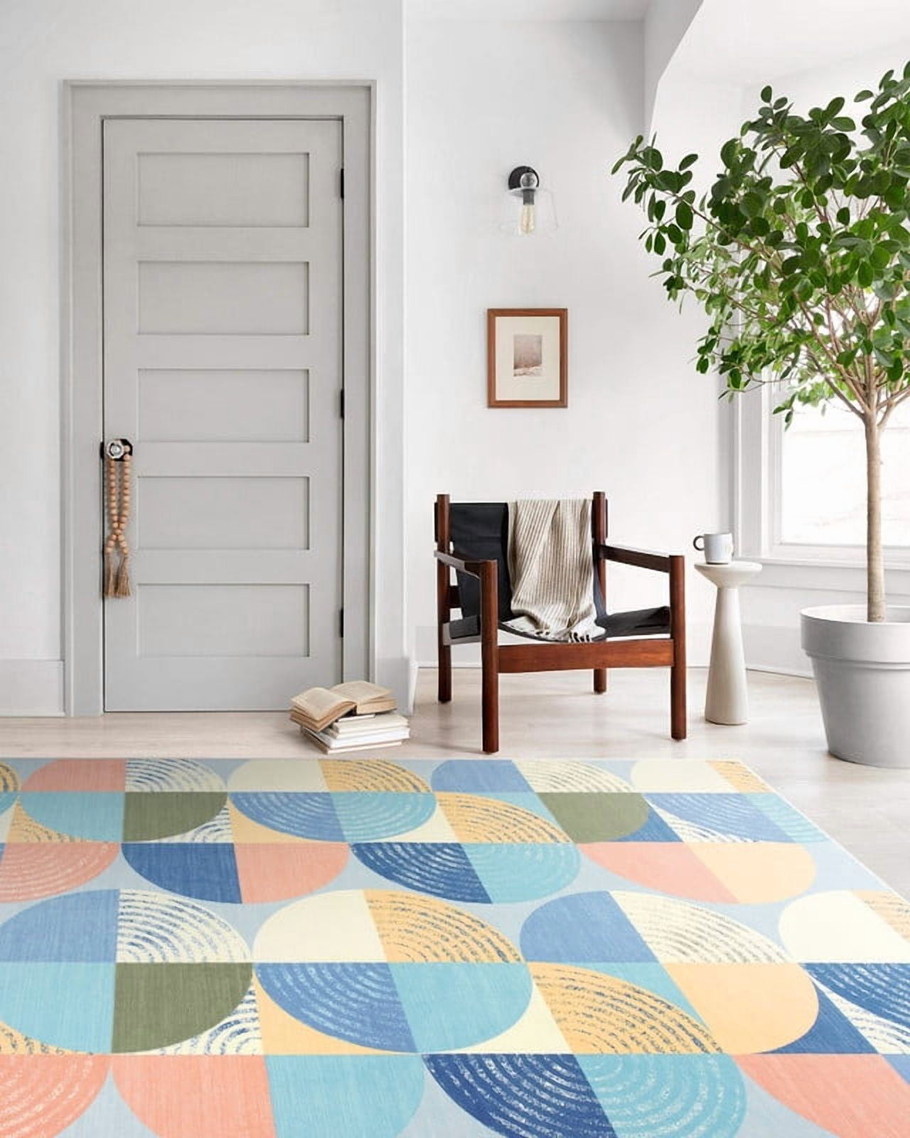 Jamfeel 6x9 Area Rugs for Living Room Abstract Low Pile Washable Rug Vintage Rugs for Bedroom Home Decor, Blue