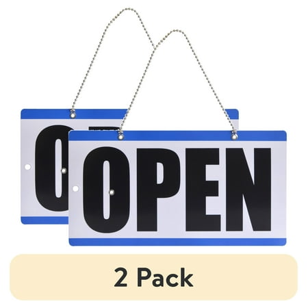 (2 pack) Unbranded Durable Plastic Open and Closed Sign with Clock , Blue & White, 11.5 in x 6 in, 1 Count