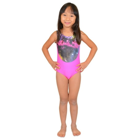 Metallic Leotard - Girl's Metallic And Nylon Neon Gymnastics Leotard - Large (10) / Galaxy