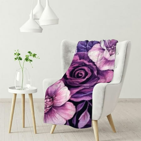

Blanket Cover Throw Suitable for Sofa Bed Bedroom Travel Camping Pink and Purple Floral Picture