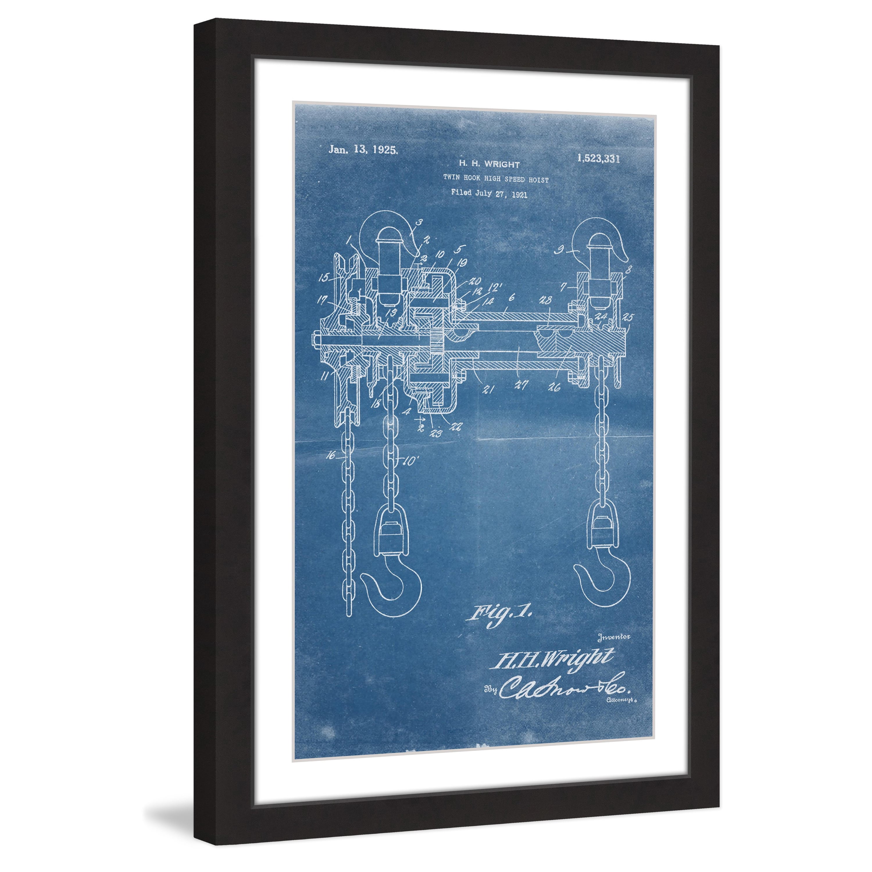 "Hoist 1921 Blueprint" Framed Painting Art Print, 20" x 1.5"