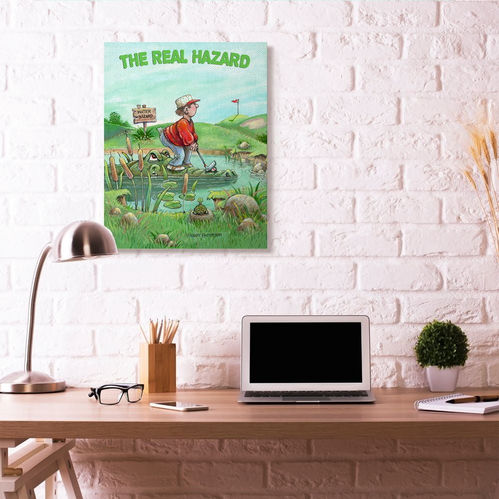 The Real Hazard Funny Golf Cartoon Sports Design XXL Stretched Canvas Wall Art by Gary Patterson