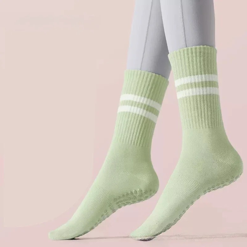 Lot De 2 Paires De Chaussettes De Yoga Antidérapantes En Coton - Pour Femme, Pointures 2-7, Semelle Grip