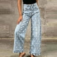 thumbnail image 5 of Dvprdro Womens High Waist Patchwork Flare Jeans Ruffle Hem Denim Pants with Button Detail Casual Streetwear, 5 of 5