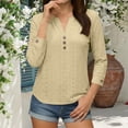 thumbnail image 3 of Uootdi 3/4 Sleeve V Neck Womens Tops Eyelet Embroidery Button Shirts Relaxed Fit Comfortable Business Casual Summer Vacation Outfits Gift, 3 of 9