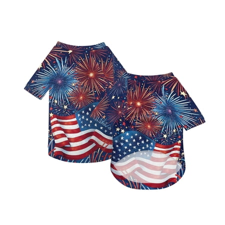 Small Dog Clothes Patriotic Pet Shirt Fourth of July Dog Apparel American Flag Firework Print Navy Blue Xxxxl 1 Pack