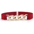 thumbnail image 2 of NUZYZ Waist Belt Golden Polished Metal Chain Buckle Elastic Elegant Wide Women Dress Shirt Coat Belt Clothing Accessories, 2 of 8