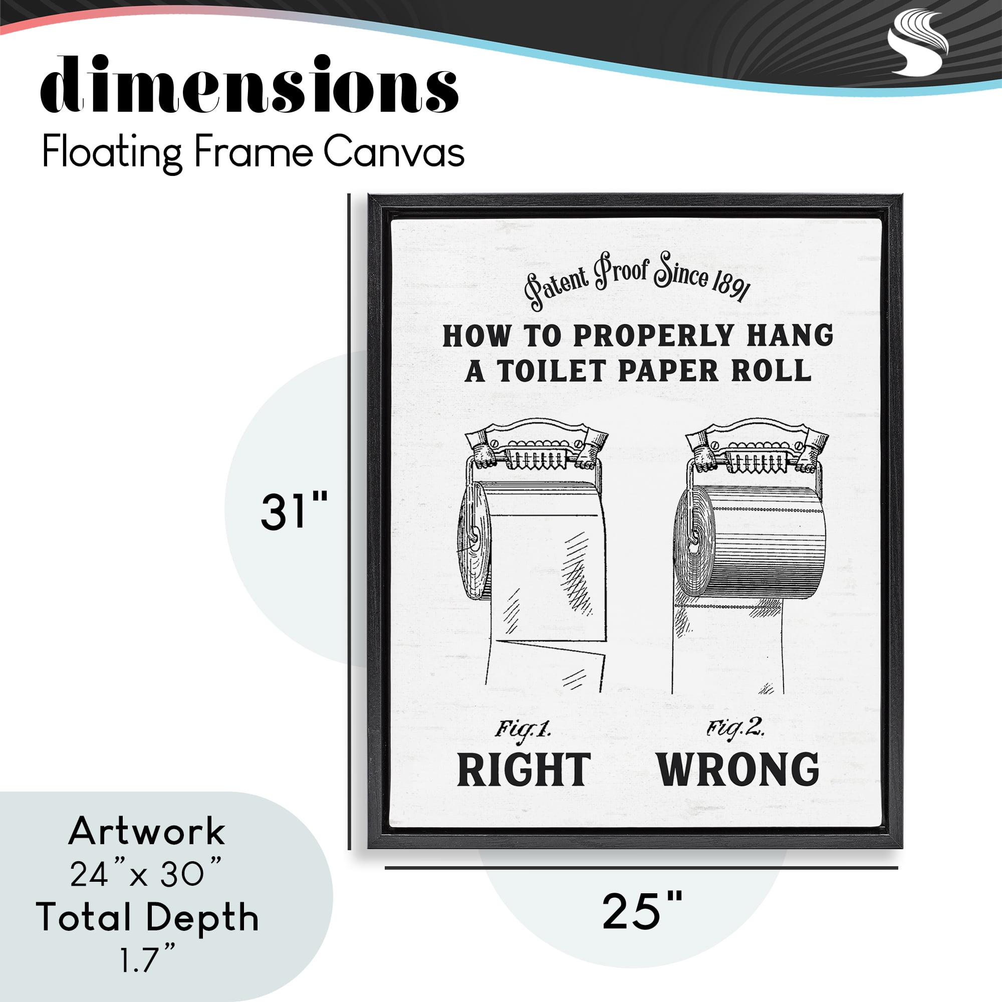 Right & Wrong Toilet Roll Black Framed Floater Canvas Wall Art, design by Lettered and Lined
