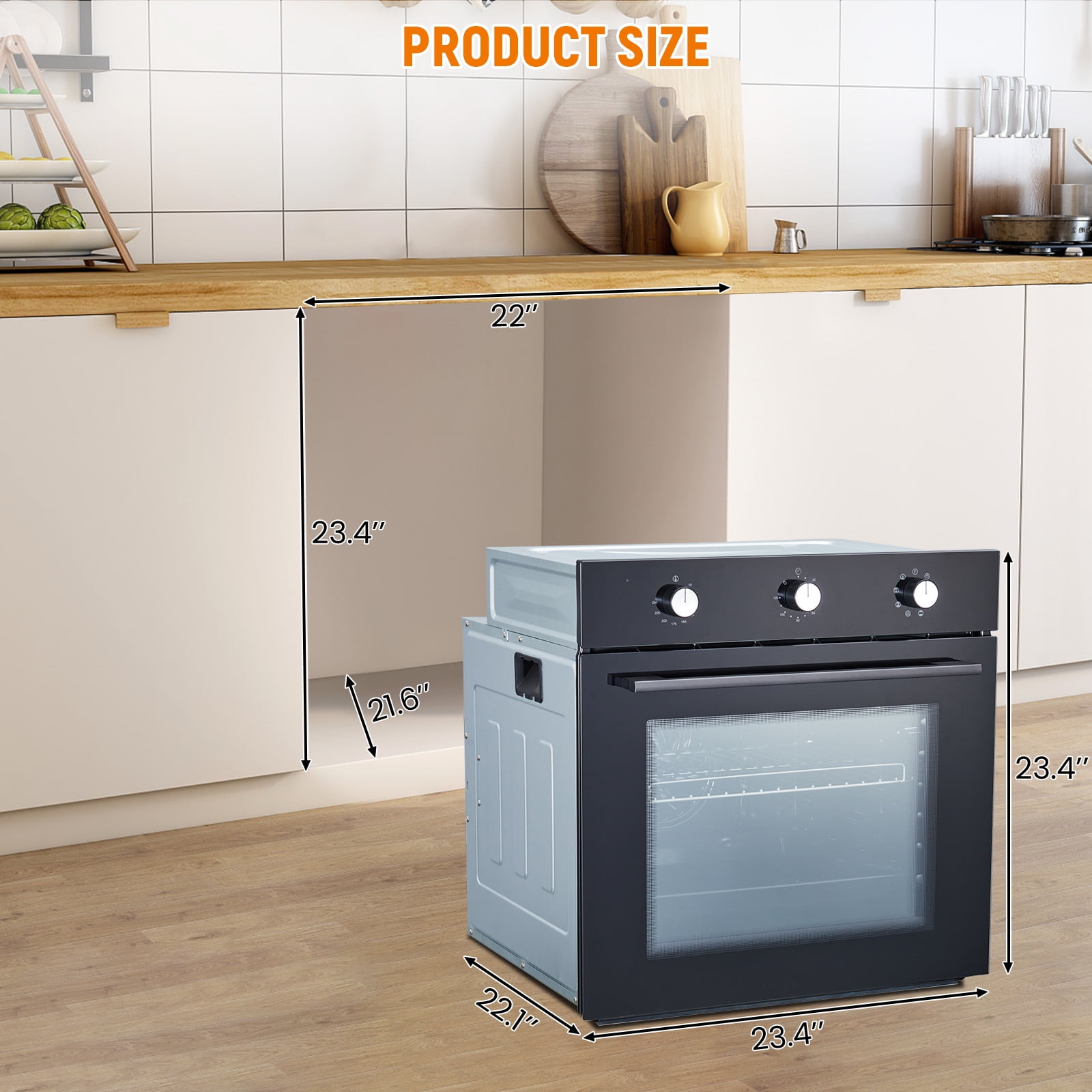 24" Built-In Single Wall Oven, Black Electric Convection Oven with 8 Cooking Functions, 108 Smart Menus & Mechanical Knobs