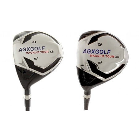 AGXGOLF Men s MAGNUM 3 & 5 Fairway Woods Set (15  18 Degree): Graphite Shafts + Head Covers Left Hand  Regular Flex  X-Tall Length (+1.5 )