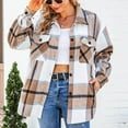 thumbnail image 5 of IROINNID Women's Short Woolen Jacket Turndown Lapel Plaid Long Sleeve Leisure Casual Pockets Tops Jacket Plaid Coat, Khaki, 5 of 6