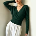 thumbnail image 3 of HBYJLZYG Women's Long Sleeve Wrap Sweater, Solid Ribbed Knit V-Neck Slim Fit, Cropped Versatile Casual Style for Fall Winter Office and Everyday Wear., 3 of 4