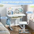 thumbnail image 6 of Fompes Kids Study Desk and Chair Set Children School Study Drawing Desk Chair Height Adjustable Kids Table Desk and Chair Set with with Large Writing Board Bookshelf and Book Bucket - Blue, 6 of 14