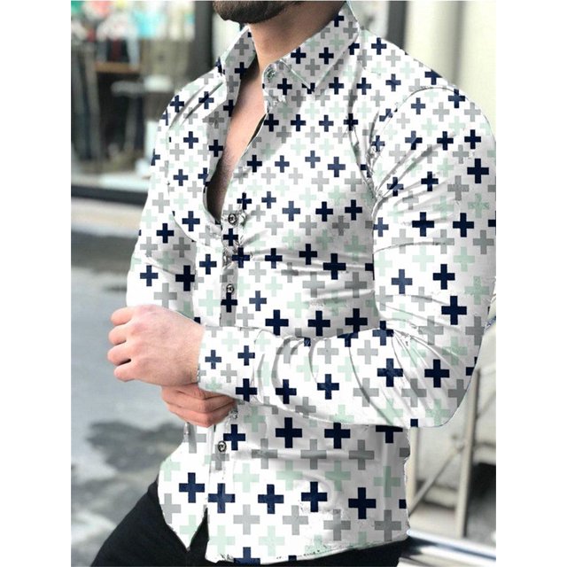 Camisa de lujo a la moda para hombre, con solapa y botones, color dorado, morado y azul, informal, con estampado de manga larga, cárdigan de fiesta para hombre, talla grande