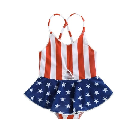 

Toddler Baby Girl 4th of July Swimsuit Kids Sleeveless Strap Star Bathing Suit One Piece Independence Day Swimwear