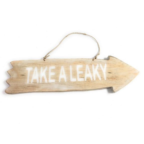 Arrow Sign "Take A Leaky" Wooden 12" X 4" - Whitewash | #snd25104