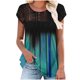 thumbnail image 1 of Fiudx Ofertas Flash Del Día Solo En Línea Top/Camisa Ajustada de Manga Corta con Cuello Redondo y Malla de Encaje con Estampado Degradado para Mujer, 1 of 5