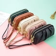 thumbnail image 3 of Genuine Leather Women's Wallets, Multi Functional Double Zipper Pleated Coin Purse, Ladies Purse Cell Phone Handbag-Brown, 3 of 3