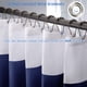 thumbnail image 4 of Cortina de ducha de tela, cortinas de ducha de tela de poliéster a rayas azul marino con 2 piedras transparentes resistentes, cortinas decorativas para baño de calidad de hotel, 72 x 72 pulgadas Adepaton CJWUS-1504, 4 of 6