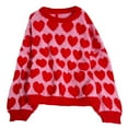 thumbnail image 6 of Womens Valentines Sweater Sweet Heart Crewneck Knit Sweater Long Sleeve Cute Jacquard Pullover Top Winter Red M, 6 of 9