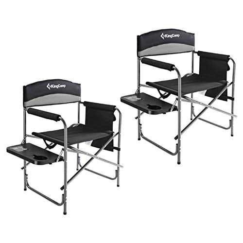 KingCamp 2 Pack Folding Portable Heavy Duty Camping Directors Chair with Side Table Pockets for Outdoor Beach Trip Lawn Picnic Tailgating Sports Backpacking Fishing, One Size, Black/Medium Grey
