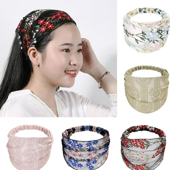 Meidiya Lace Flower Wide Headbands Women Girls Stretch Headband Elegant Hair Head Wraps for Washing Face Shower Hair Band Accessory