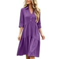 thumbnail image 2 of Ayolanni Solid Dresses for Women 3/4 Sleeve V-Neck A-Line Maxi Dress Wedding Guest Plain Party Button Down Long Dress Purple L, 2 of 6