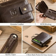 Bullcaptain Genuine Leather Wallet for Men Large Capacity ID Window Card Case with Zip