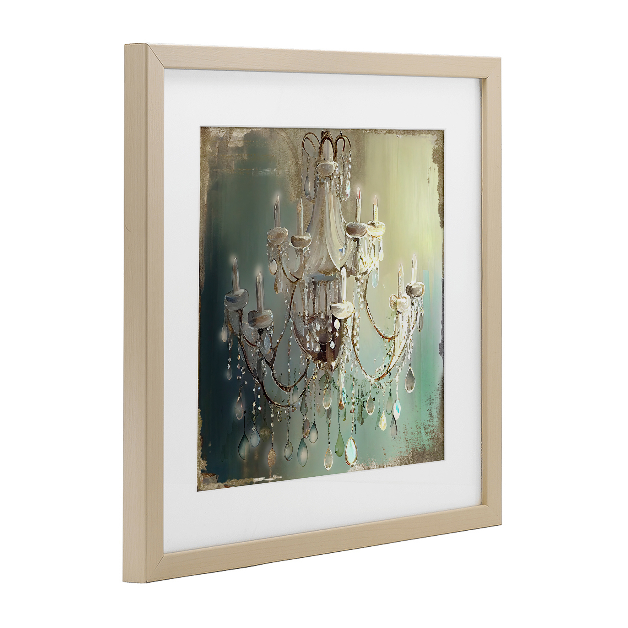 Vintage Illumine Chandelier Birch Framed Print Under Glass, design by Sasha
