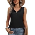 thumbnail image 3 of Rvasteizo Tank Tops for Women Solid Round Neck Button Front Sleeveless Light Summer Ladies Daily Basic Casual Camisole Blouse, 3 of 5