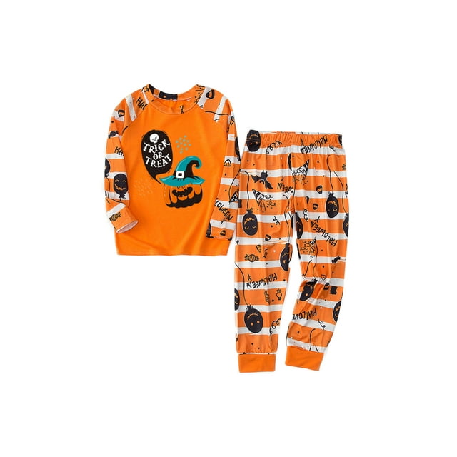 Diconna Pyjama Familial Imprimé d'Halloween, Ensemble Chandail à Col Rond + Pantalon Long