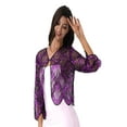thumbnail image 3 of YEAHDOR Womens Hollow Lace Cardigan Long Sleeve Sequins Bolero Shrug Casual Shawl Rose Red One Size, 3 of 5