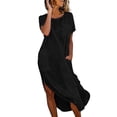 thumbnail image 1 of Robe en Lin à Manches Courtes pour Femmes Chemise Boutonnée Robes d'Été 2026 pour Femmes Décontractée Col Rond Midi Robe d'Été Confortable Mélange de Coton, 1 of 9
