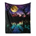thumbnail image 1 of Purple Soft Flannel Fleece Throw Blanket, Lake Moonlight Stars in Night Sky with Trees Contemporary Modern Design, Cozy Plush for Indoor and Outdoor Use, 60" x 80", Purple Pink and Blue, by Ambesonne, 1 of 6
