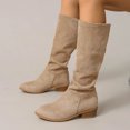 thumbnail image 3 of Rokment Women's Slouchy Mid Calf Boots Fashion Casual Solid Suede Pointed Toe Stacked Heels Pull On Knee-High Tall Dress Boots Fall Winter, 3 of 6