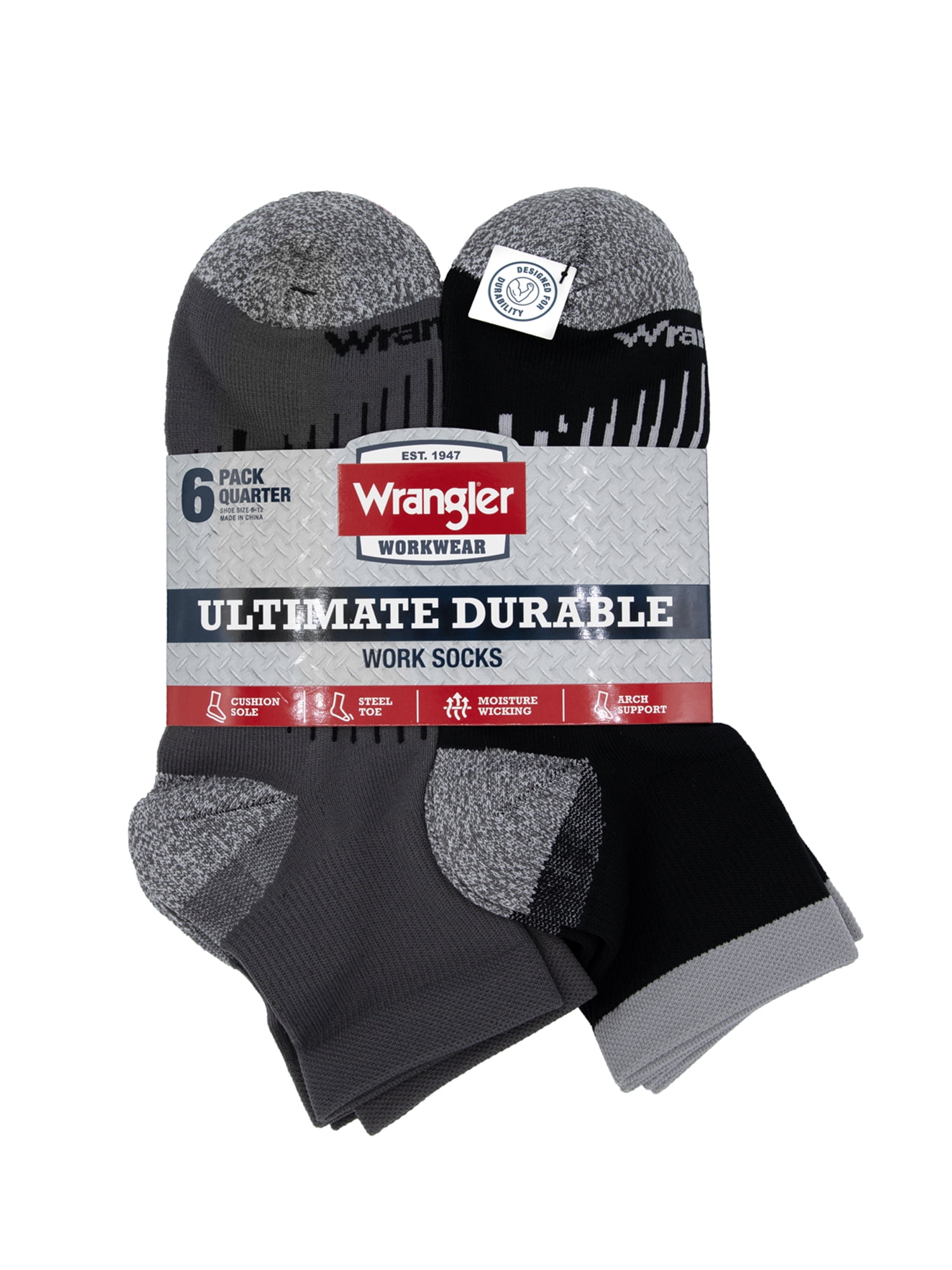 Wrangler Peak Light Compression Ankle Socks for Men, Size 6-12, Gray/Black, 6 Pairs