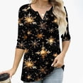 thumbnail image 5 of Womens Christmas 3/4 Sleeve Tops with Buttons V Neck Graphic Tshirts Printed Holiday Outfits Cute Tee Shirts (XL, Gold), 5 of 7