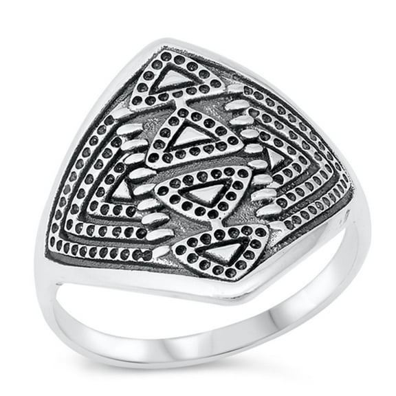 Large Aztec Amulet Design Promise Ring .925 Sterling Silver Band Jewelry Female Male Unisex Size 4