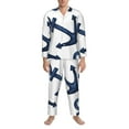 thumbnail image 3 of Salouo Navy Blue Anchor Print Button-Front Long Sleeve Pajama Set for Men, Soft 2Pjs Men's Long Sleeve Sleepwear-XX-Large, 3 of 7