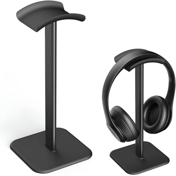 GJX Headphone Stand for Desk - Headset Stand with Aluminum Hanger and Plastic Headrest,Headphone Holder (Black)