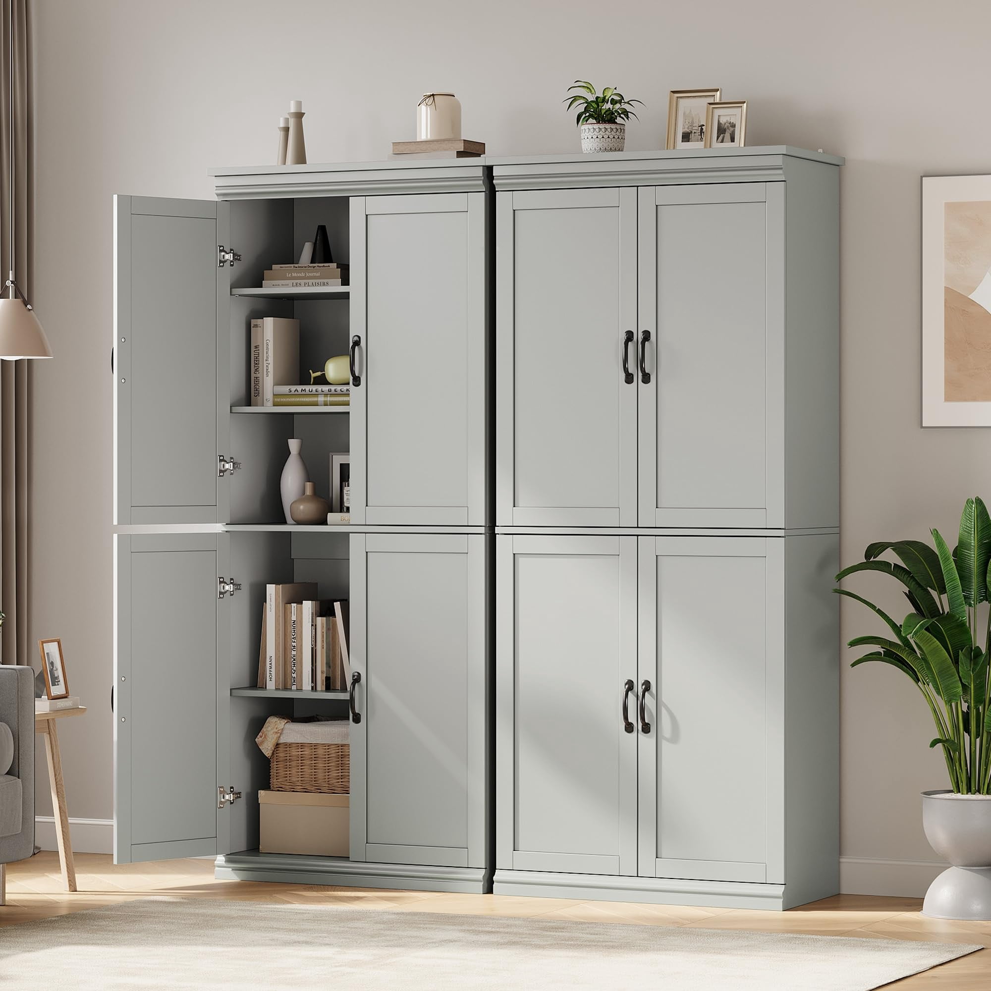 BouPower Pantry Cabinet,70" Tall Kitchen Pantry Cabinet with 2 Doors and 3 Adjustable Shelves, Freestanding Cupboard, Modern Tall Storage Cabinet for Bathroom, Dining Room, Living Room
