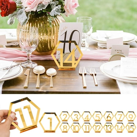 

QWY Three Dimensionals Gold and Silver Acrylic Wedding Digital Table Number Card Table Seat Card Mirror Table Ornaments