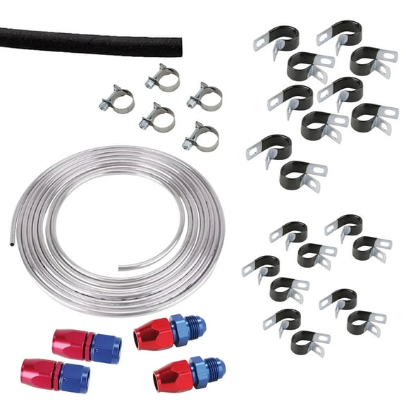 Aluminum Fuel Line Installation Kit, -6AN Red/Blue Fittings