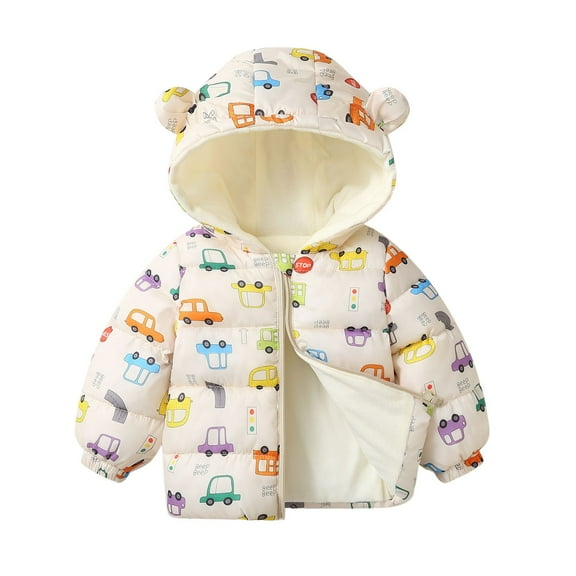Girls Winter Coat Boys Puffer Jacket Zipper Long Sleeve Thicken Windproof Down Jacket Cute Bear Ear Hooded Jackets with Pockets Boys Jacket 6-7 Years