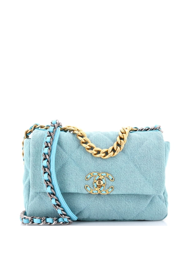 Pre-Owned 19 Flap Bag Quilted Denim Medium By Rebag