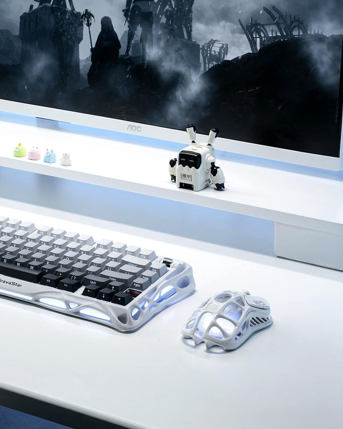 GravaStar Mercury M2 Wireless Gaming Mouse - PAW3395 26K DPI, 79g Lightweight Hollowed-Out Design, Tri-Mode, RGB - Opaline White