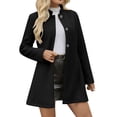 thumbnail image 2 of Women's Stand Collar Coat, Single Breasted Mid-Length Jacket, Slim Fit A-Line Peacoat, Tailored Outerwear, Elegant Long Sleeve Overcoat, Modern Trench Style Black XL, 2 of 7