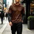 thumbnail image 3 of Mens Faux Two Piece Shirts Crew Neck Long Sleeve Pullover Tops Brown 3XL, 3 of 7