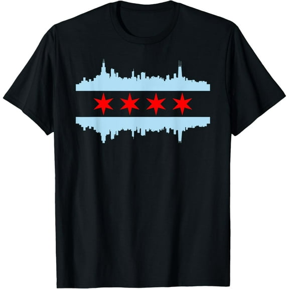 Skyline Flag T-Shirt ChicagoMen's and women's gift, black and white T-shirt, size: Extra large S-4XL
