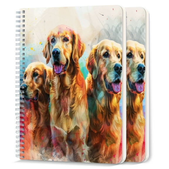 Spiral Notebook,College Ruled Journal,8.26" x 5.71" 50 Sheets/100 Pages,2 Pack - Golden Retrievers in The Style of Watercolor Splashes